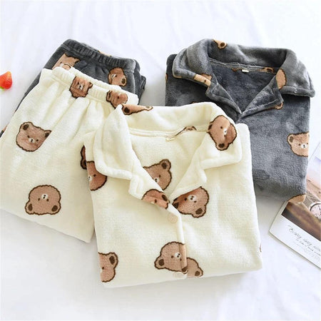Teddy Fleece Nightsuits - styled flat-lay shot, multicolour - Miss Mosa By Akanksha