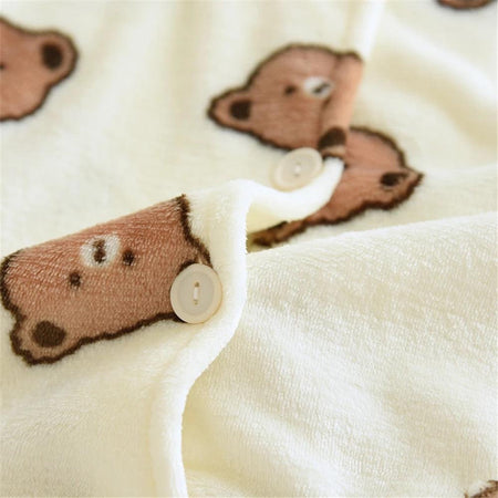 Teddy Fleece Nightsuits - back shot flat-lay product, cream - Miss Mosa By Akanksha