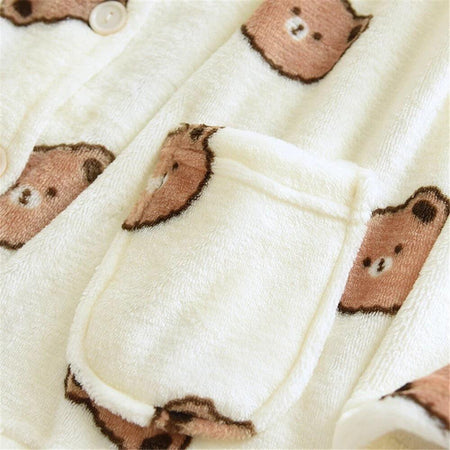 Teddy Fleece Nightsuits - close-up of collar, cream - Miss Mosa By Akanksha