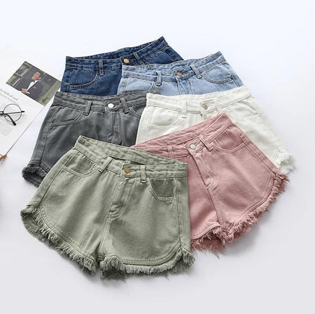 Telly Denim Shorts - styled flat-lay shot, multicolour - Miss Mosa By Akanksha