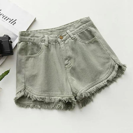 Telly Denim Shorts - flat-lay product shot, green - Miss Mosa By Akanksha