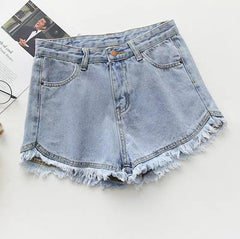 Telly Denim Shorts - flat-lay product shot, light blue - Miss Mosa By Akanksha