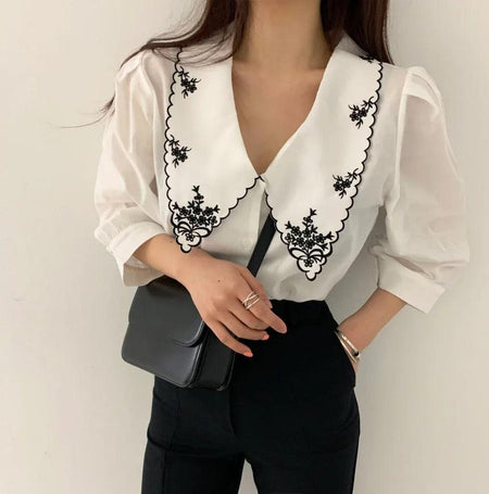 Tempa Vintage Blouse - front shot on model, white - Miss Mosa By Akanksha