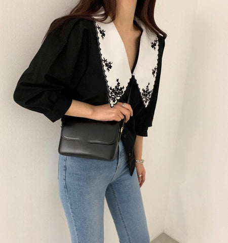 Tempa Vintage Blouse - side shot on model, black - Miss Mosa By Akanksha