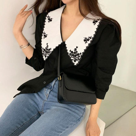 Tempa Vintage Blouse - front shot on model, black - Miss Mosa By Akanksha