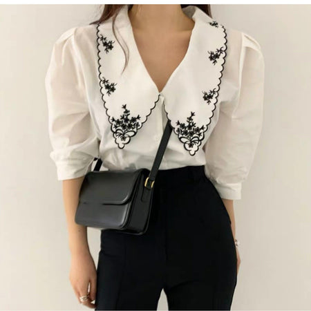 Tempa Vintage Blouse - front shot on model, white - Miss Mosa By Akanksha