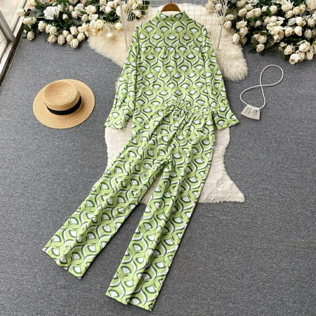Terra Abstract Coord Set In Olive - styled flat-lay shot, green - Miss Mosa By Akanksha