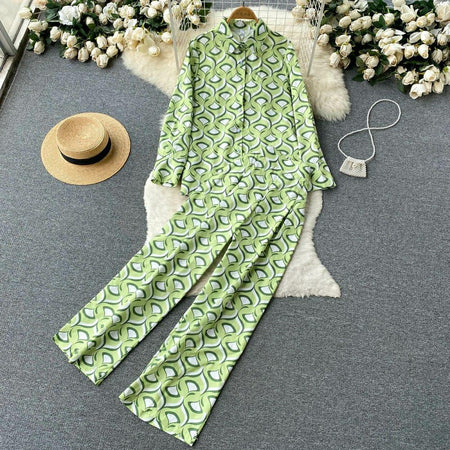 Terra Abstract Coord Set In Olive - styled flat-lay shot, green - Miss Mosa By Akanksha