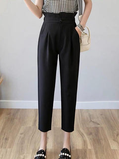 Terry Ruffled Pants - front shot on model, black - Miss Mosa By Akanksha