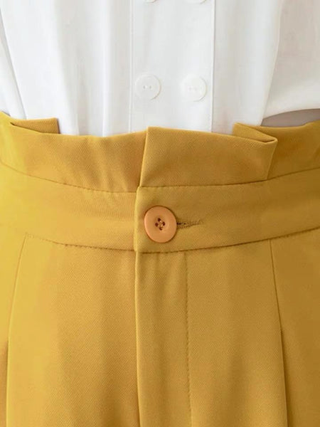 Terry Ruffled Pants - close-up of waistband, yellow - Miss Mosa By Akanksha