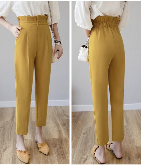 Terry Ruffled Pants - front and back shot on model, yellow - Miss Mosa By Akanksha