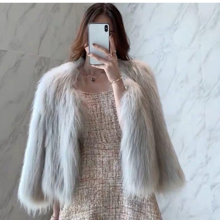 Tesky Luxury Fur Coats - front shot on model, grey - Miss Mosa By Akanksha