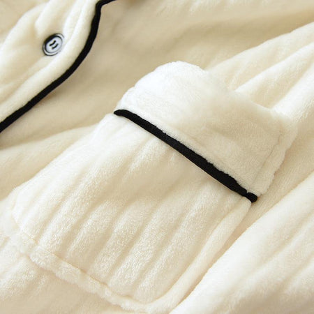Tesla Fleece Nightsuits - close-up of chest pocket, cream - Miss Mosa By Akanksha