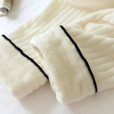 Tesla Fleece Nightsuits - close-up of trouser hems, cream - Miss Mosa By Akanksha