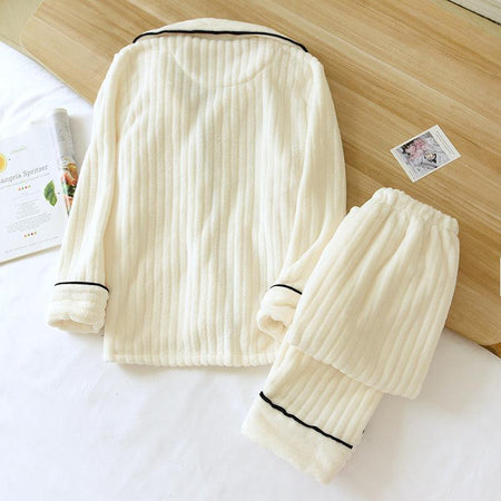 Tesla Fleece Nightsuits - back shot flat-lay product, cream - Miss Mosa By Akanksha
