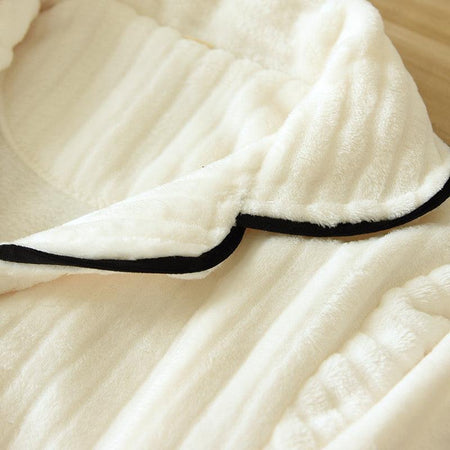 Tesla Fleece Nightsuits - close-up of collar, cream - Miss Mosa By Akanksha