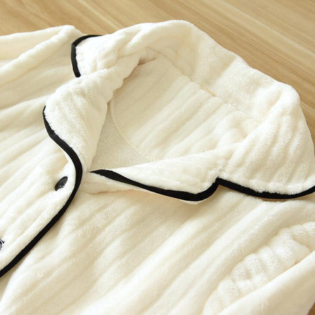 Tesla Fleece Nightsuits - close-up of collar, cream - Miss Mosa By Akanksha