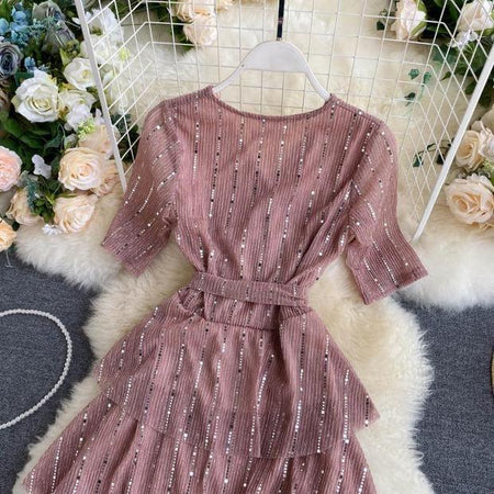 Tiered Party Dress - front shot on hanger, pink - Miss Mosa By Akanksha