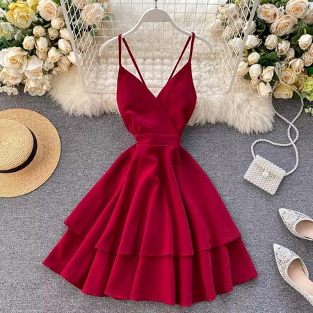 Tilly Layered Dress - front shot on hanger, red - Miss Mosa By Akanksha