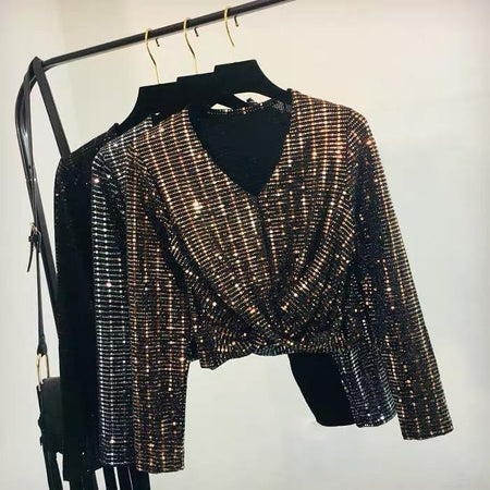 Tinsel Bling Luxury Tops - front shot on hanger, black - Miss Mosa By Akanksha