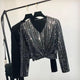 Tinsel Bling Luxury Tops - front shot on hanger, black - Miss Mosa By Akanksha
