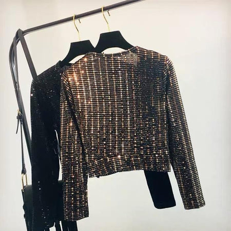 Tinsel Bling Luxury Tops - front shot on hanger, black - Miss Mosa By Akanksha