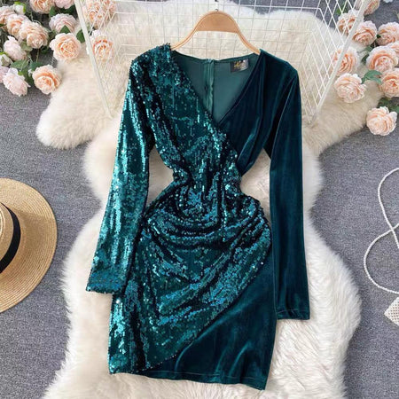 Tinsel Sequined Dress - styled flat-lay shot, teal - Miss Mosa By Akanksha