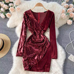 Tinsel Sequined Dress - styled flat-lay shot, maroon - Miss Mosa By Akanksha