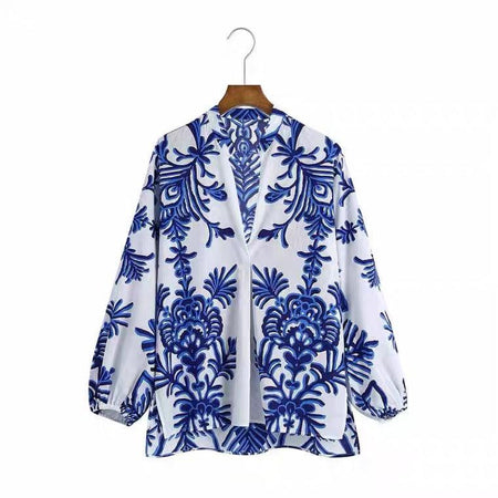 Tropical Statement Shirts - front shot on hanger, blue - Miss Mosa By Akanksha
