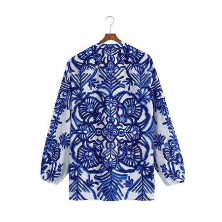 Tropical Statement Shirts - back shot on hanger, blue - Miss Mosa By Akanksha