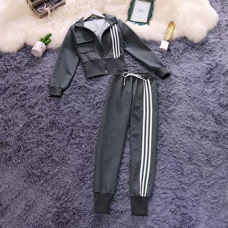 Trucker Statement Tracksuit - flat-lay product shot, grey - Miss Mosa By Akanksha