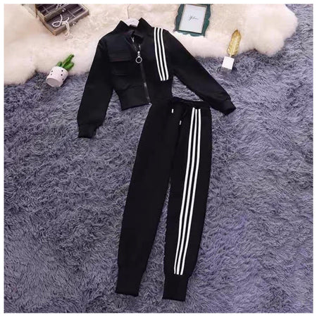 Trucker Statement Tracksuit - flat-lay product shot, black - Miss Mosa By Akanksha