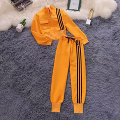 Trucker Statement Tracksuit - flat-lay product shot, orange - Miss Mosa By Akanksha