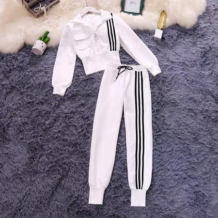 Trucker Statement Tracksuit - flat-lay product shot, white - Miss Mosa By Akanksha