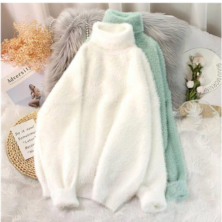 Turtleneck Mohair Jumper - styled flat-lay shot, white - Miss Mosa By Akanksha