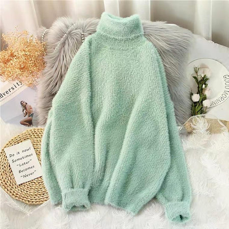 Turtleneck Mohair Jumper - styled flat-lay shot, green - Miss Mosa By Akanksha