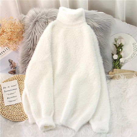 Turtleneck Mohair Jumper - styled flat-lay shot, white - Miss Mosa By Akanksha