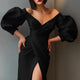 Valerie Luxury Neoprene Dress - front shot on model, black - Miss Mosa By Akanksha