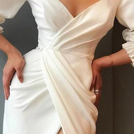 Valerie Luxury Neoprene Dress - close-up of bodice, ivory - Miss Mosa By Akanksha