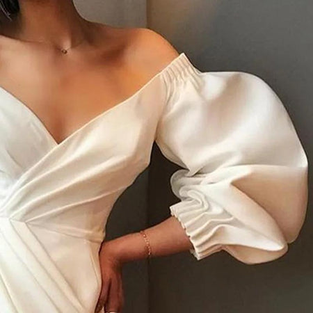Valerie Luxury Neoprene Dress - close-up of neckline, ivory - Miss Mosa By Akanksha