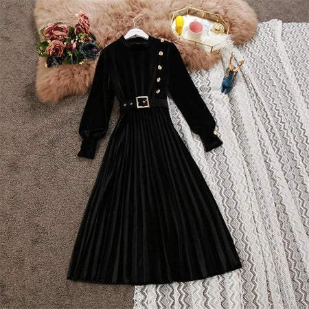 Velour Miranda Dress - styled flat-lay shot, black - Miss Mosa By Akanksha