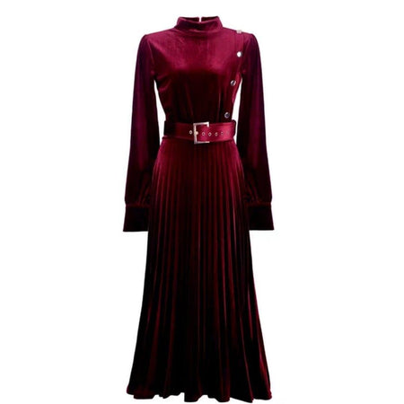 Velour Miranda Dress - flat-lay product shot, wine - Miss Mosa By Akanksha