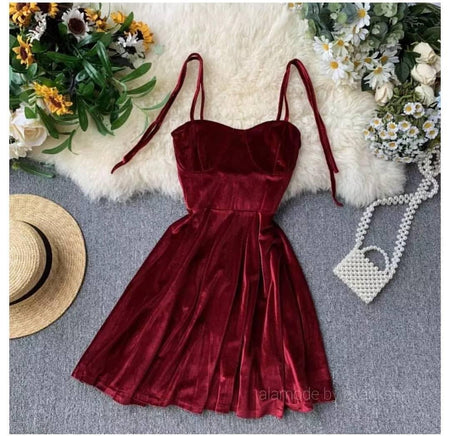 Velour Skater Dresses - styled flat-lay shot, wine - Miss Mosa By Akanksha