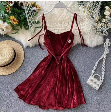 Velour Skater Dresses - front shot on hanger, wine - Miss Mosa By Akanksha