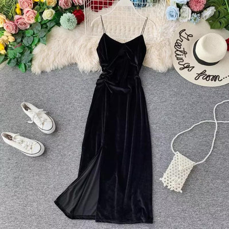 Velvet Vintage Dress - styled flat-lay shot, black - Miss Mosa By Akanksha
