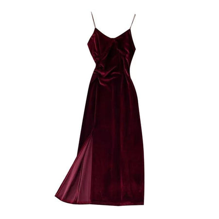 Velvet Vintage Dress - flat-lay product shot, wine - Miss Mosa By Akanksha
