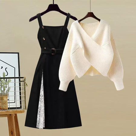 Victoria Woolen Coord Set - styled flat-lay shot, black - Miss Mosa By Akanksha