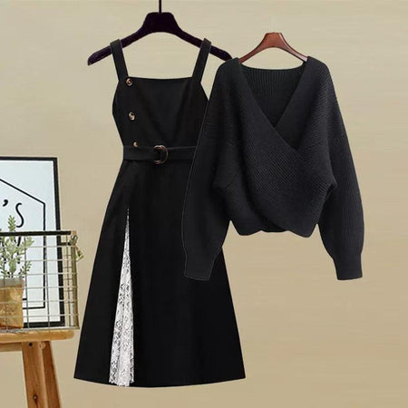 Victoria Woolen Coord Set - styled flat-lay shot, black - Miss Mosa By Akanksha