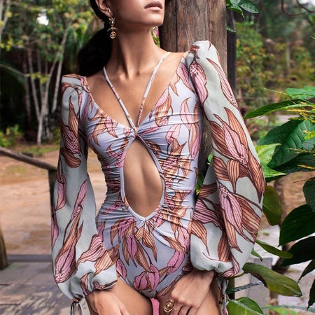 Vienna Luxury Swimsuit In Grey - lifestyle shot on model, pink - Miss Mosa By Akanksha