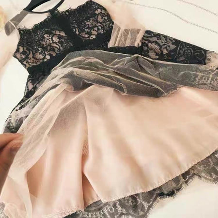 Vintage Lace Dress in Black - close-up of lace bodice, black - Miss Mosa By Akanksha